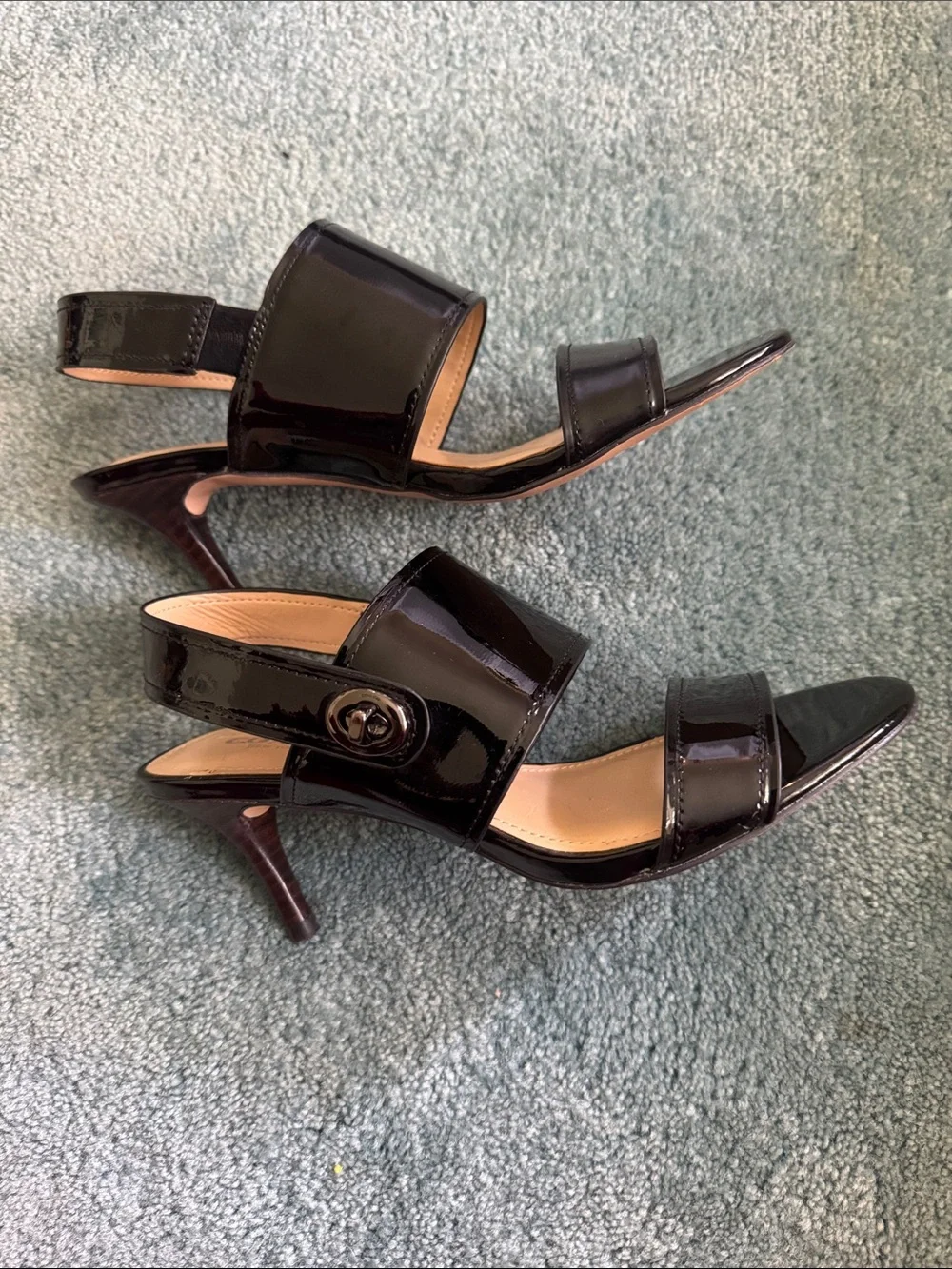 COACH Vintage Black Patent Leather Wide-Strap Slingback Sandals 6 - Picture 4 of 8